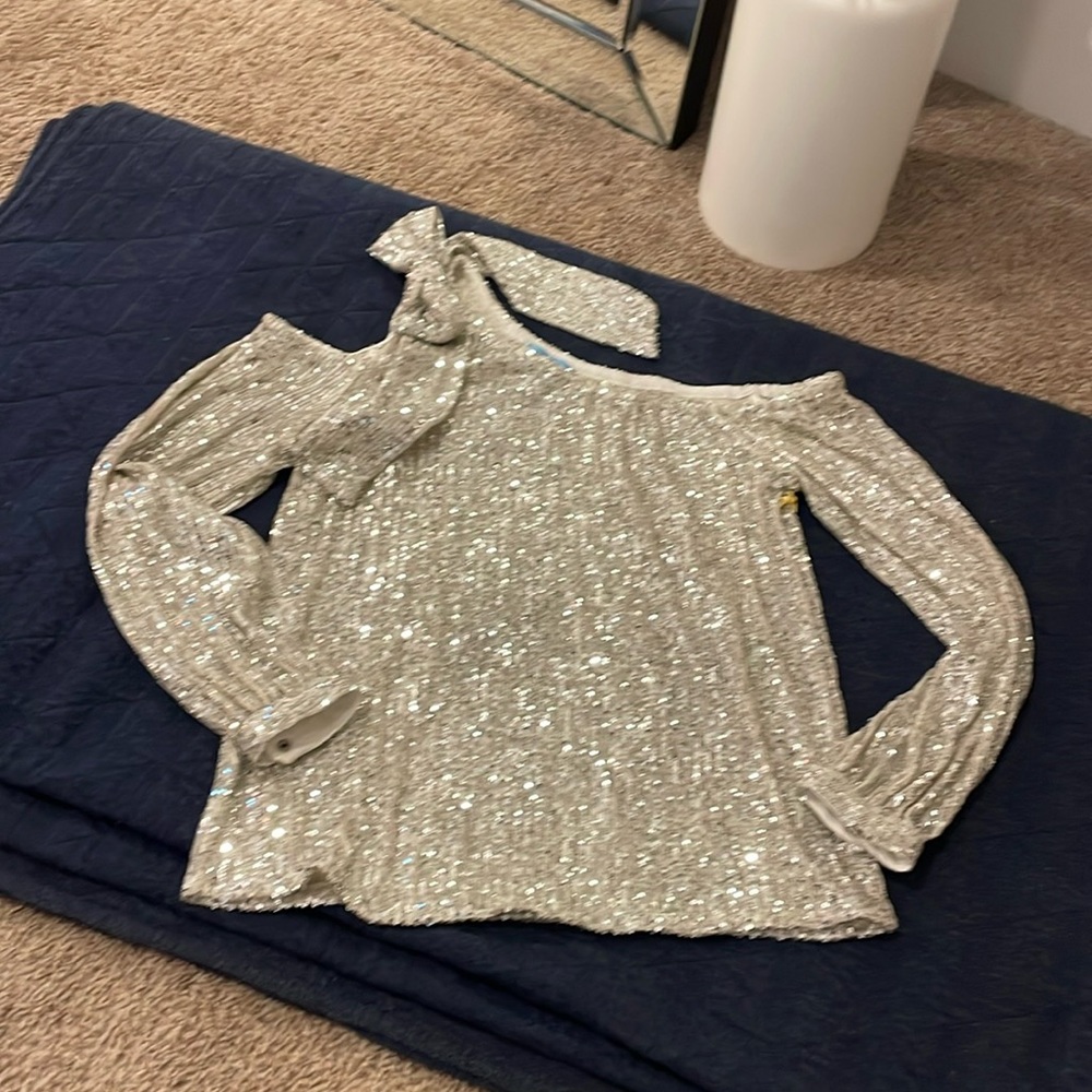 NWT sequined, off the shoulder CeCe top.  champagne color.